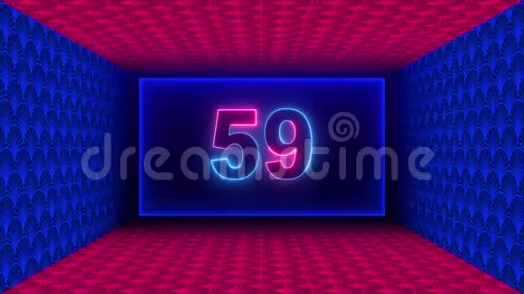 60秒倒计时矩形霓虹灯风格内红色和蓝色光泽艺术纹理矩形几何空间隧道视频的预览图