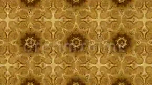 黄金图案万花筒艺术装饰旋转缝和环形背景与线性几何形状的足迹视频的预览图