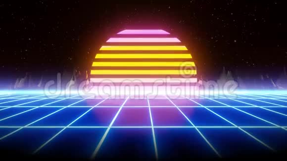 80年代复古合成波网格三维渲染动画视频的预览图
