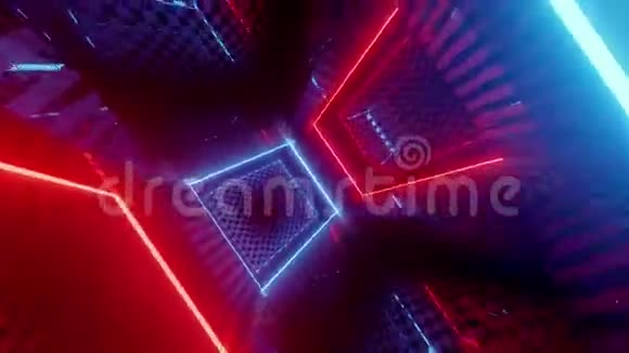 彩色未来派霓虹灯室3渲染动画视频的预览图