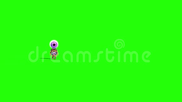 怪物眼人走绿色屏幕前三维渲染动画视频的预览图