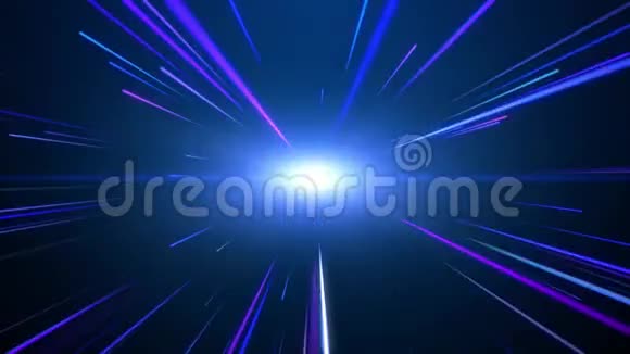 无缝环路抽象蓝紫色发光光束与镜头闪光光视频的预览图
