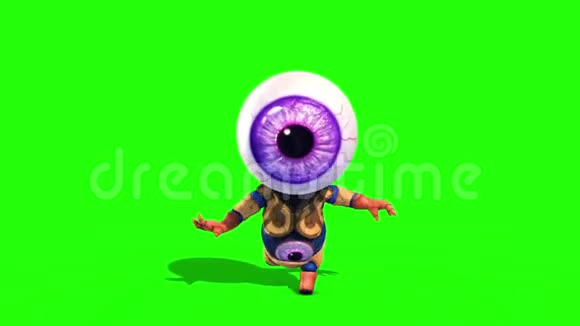怪物眼人轮绿色屏幕3D渲染动画视频的预览图