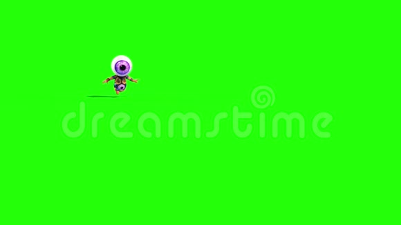 怪物眼人运行绿色屏幕前3D渲染动画视频的预览图