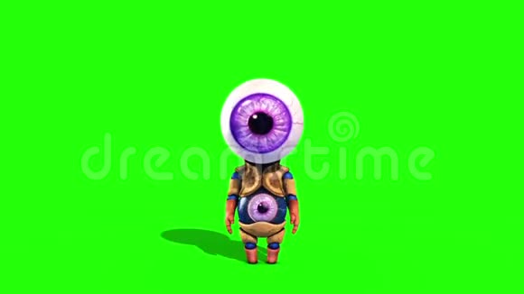 怪物眼人沃尔克停止前绿色屏幕前3D渲染动画视频的预览图