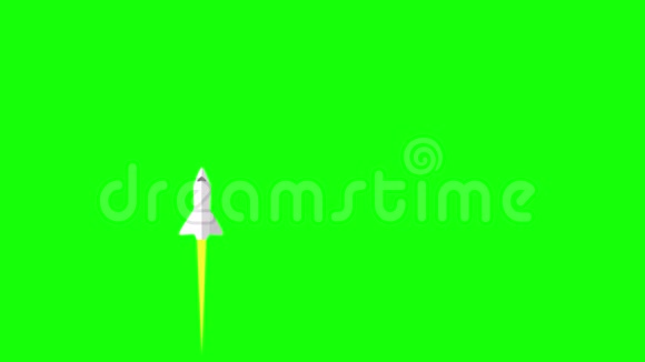 绿色屏幕火箭飞船穿越太空动画卡通现代风格的火箭船爆破和爆破视频的预览图