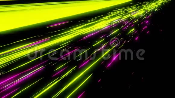 在黑色背景下为网络空间快速移动的绿色灯光和粉红色视频的预览图