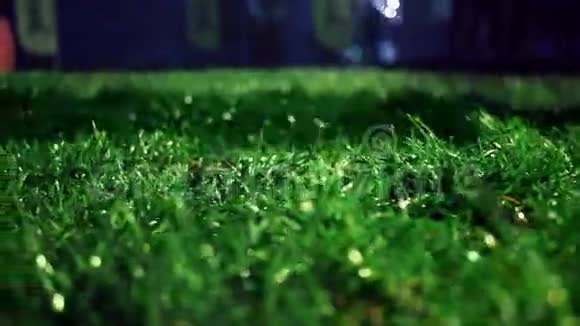 绿色的草地背景体育场之夜绿草足球场背景视频的预览图