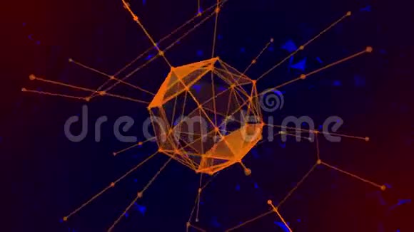 运动视图抽象的金色线框丛物体空间点线和三角形秒无缝环和阿尔法哑光视频的预览图
