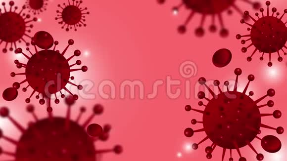 动画循环镜头冠状病毒2019nCov新冠状病毒概念和红细胞在浅红色背景视频的预览图