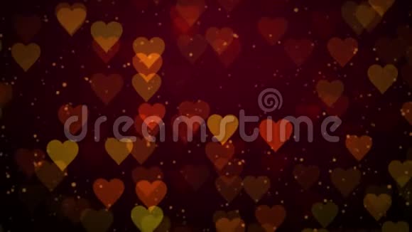 无缝环路节日波克心脏形状红黄橙色抽象背景视频的预览图