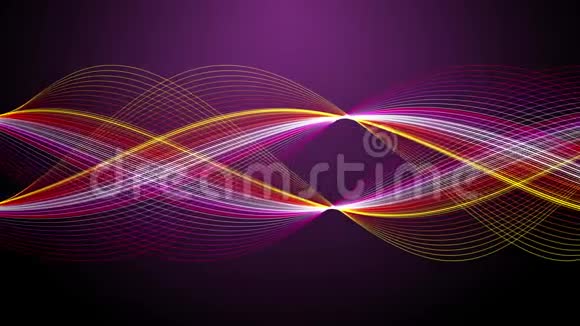 无缝环路运动抽象红紫黄曲线扭曲螺旋视图与紫色和孤立在黑色视频的预览图