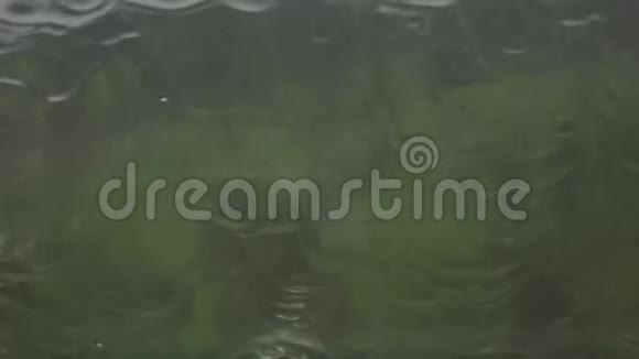 窗玻璃上的雨滴在连续的溪流中流动慢动作视频的预览图