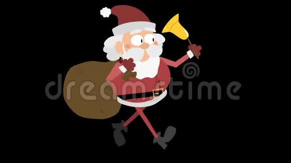 圣诞老人动画用麻袋和铃铛跑步视频的预览图