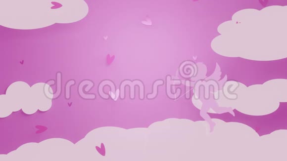 摘要背景设计与丘比特在天空中的粉红色背景飞行视频的预览图