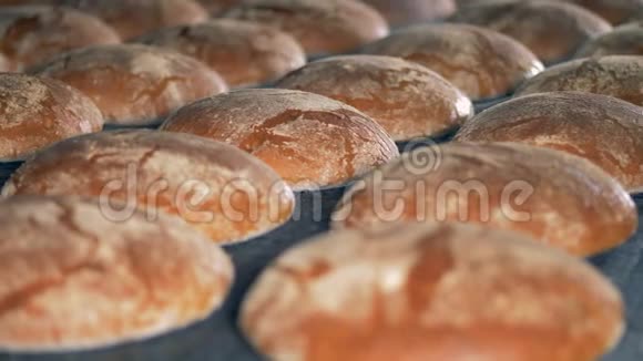 面包店准备好的面包从烤箱里出来食品加工厂视频的预览图