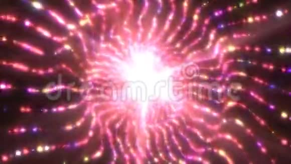 美丽的发光粉红隧道闪耀闪亮的光粒子4K无缝环运动背景动画视频的预览图
