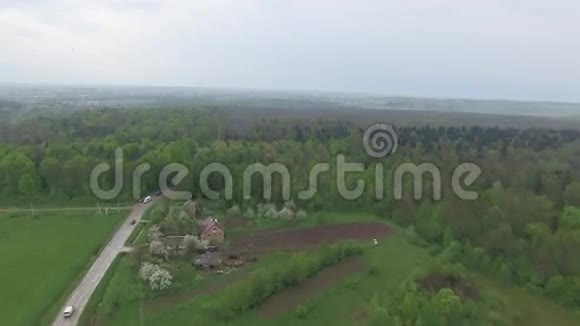 小乡村城市及周边森林景观鸟瞰图视频的预览图