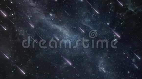 流星雨从太空之夜天空坠落4K无缝循环运动背景动画视频的预览图
