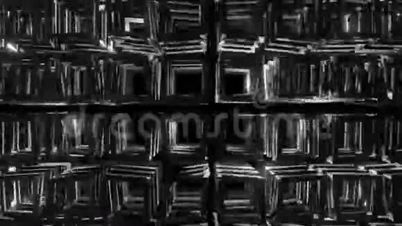 无缝循环三维插图动画盒隧道被照亮的动画摆动立方体的墙视频的预览图