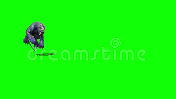 怪物美洲狮跳跃攻击绿色屏幕3D渲染动画视频的预览图