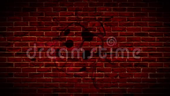 发光霓虹灯线瓢虫图标隔离在砖墙背景上视频的预览图