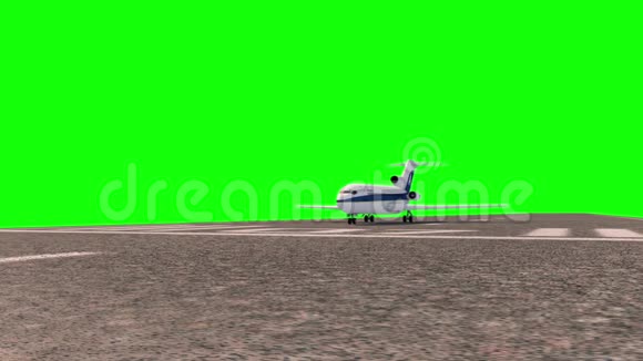 飞机波音727起飞跑道绿色屏幕背面三维渲染动画视频的预览图