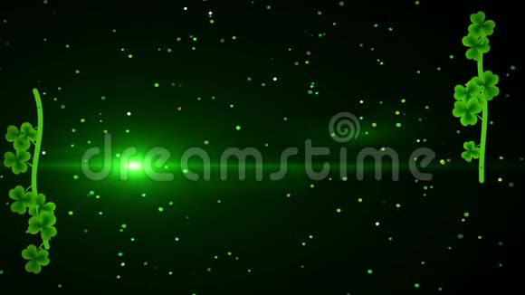 快乐的圣帕特里克日问候动画与成长的绿色葡萄叶立体框架粒子角旋转围绕帽子视频的预览图