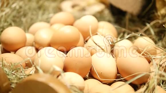 很多鸡蛋在市场的摊位上排队市场摊位包括蛋宏禽视频的预览图