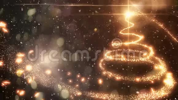 降雪与薄光圣诞圈和树视频的预览图