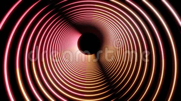 通过发光的旋转霓虹灯圈创造隧道视频的预览图