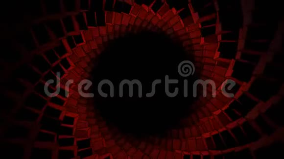 无缝循环三维插图动画盒隧道隧道尽头没有灯光照亮动画红色插图立方体视频的预览图