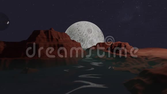 有外星飞船飞过的月亮我们并不是沙漠景观中唯一的外来游客遥远世界上的月亮景观视频的预览图