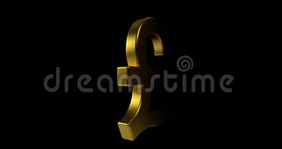 旋转庞德符号黄金循环动画金色庞德标志在黑色背景3D渲染4K视频的预览图