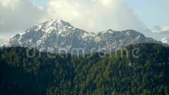 森林山脉上方的雪山峰视频的预览图