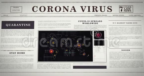 关于CoronaCovid19病毒的数字报纸带有关于地球上传播的移动动画静态动画视频的预览图