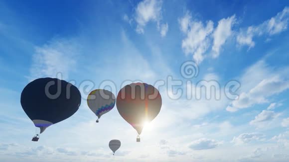 热气球与阳光和云一起飞行视频的预览图