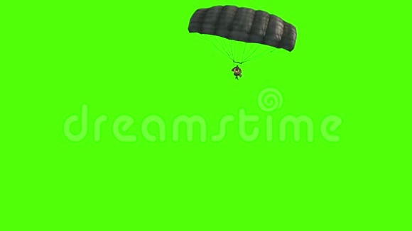 军用降落伞打开降落伞顶部绿色屏幕三维渲染动画视频的预览图