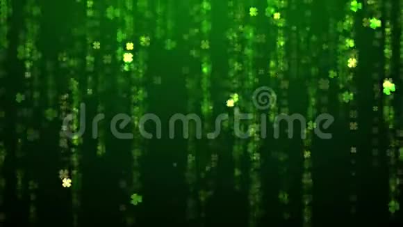 艺术绿色抽象魅力四叶三叶三叶三叶五彩纸屑闪光雨动画无缝环路视频的预览图