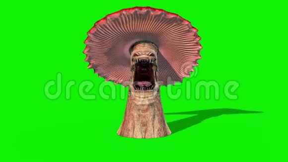 蘑菇怪兽式正面绿色屏幕3D渲染动画视频的预览图