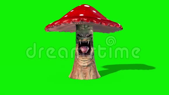 蘑菇怪物咆哮前绿色屏幕3D渲染动画视频的预览图