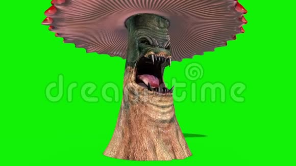 蘑菇怪兽咆哮绿色屏幕3D渲染动画视频的预览图