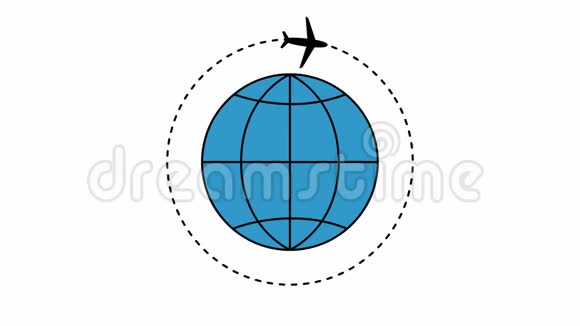 飞机沿着轨迹飞行地球周围有飞机白色背景上的平面插图视频的预览图