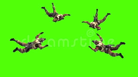军事Parachist自由落体顶部绿色屏幕3D渲染动画视频的预览图