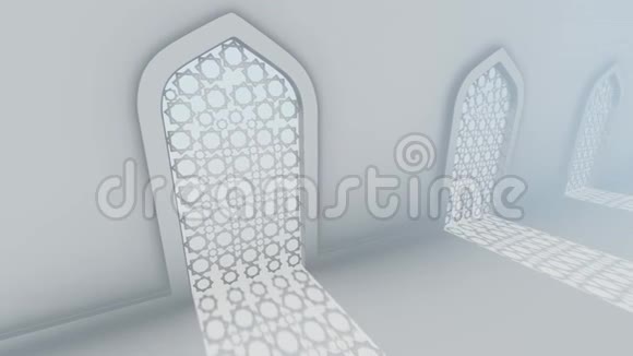 带有伊斯兰装饰的中东白色走廊墙视频的预览图