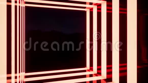 带有霓虹灯方块的抽象红色运动背景3d渲染视频4k视频的预览图