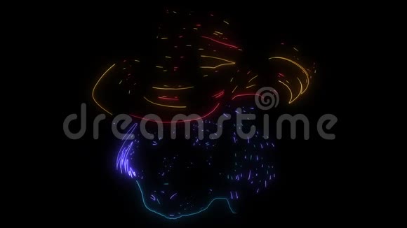 一只戴着帽子的狗的数字动画用霓虹灯照亮视频的预览图