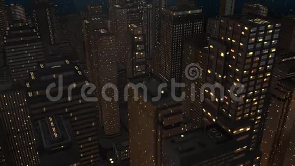 空中直升机夜间拍摄一座空城3D动画1视频的预览图