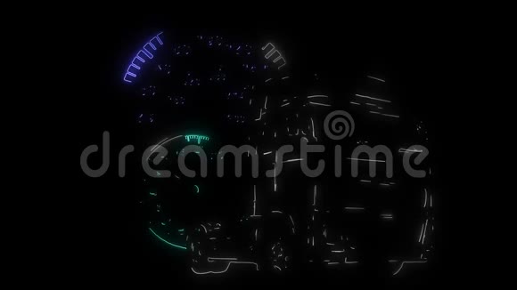 一辆照亮霓虹灯风格的卡车的数字动画视频的预览图