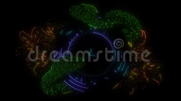 带有蛇的袖珍手表的数字动画以霓虹灯的风格点亮视频的预览图